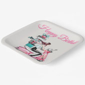 Mädchen auf einem Scooter mit Geschenken Pappteller (Gewinkelt)