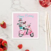 Mädchen auf einem Scooter mit Geschenken Serviette (Beispiel)