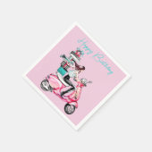 Mädchen auf einem Scooter mit Geschenken Serviette (Ecke)