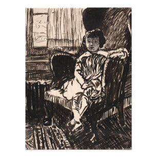 Mädchen auf einem Stuhl sitzend (ca. 1917-1918) Le Fotodruck