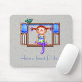 Mädchen auf einer Fenster-Schwellen-Pixel-Kunst Mousepad (Mit Mouse)