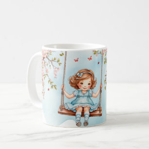 Mädchen auf einer Schaukel Kirschblüten Kaffeetasse