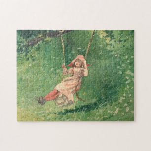 Mädchen auf einer Schaukel (Ländliche Kindheit) (W Puzzle