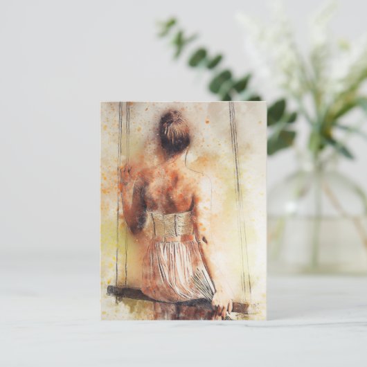 Mädchen auf einer Wasserfarbe Postkarte (Stehend Vorderseite)