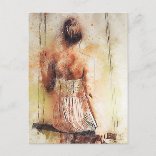 Mädchen auf einer Wasserfarbe Postkarte (Vorderseite)