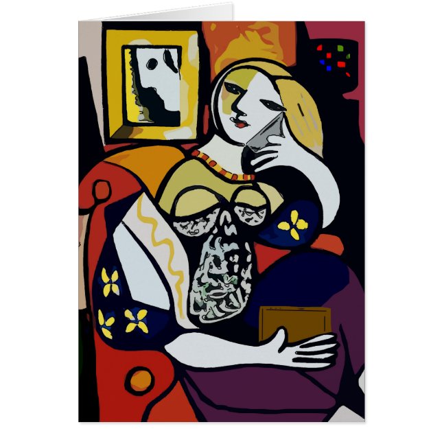 Mädchen auf Handy Abstrakt, Kubismus (Vorne)