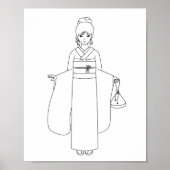 Mädchen auf japanischer Kimono-Kleiderseite Poster (Vorne)
