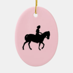 Mädchen auf Pferd / Pony Pink Keramikornament