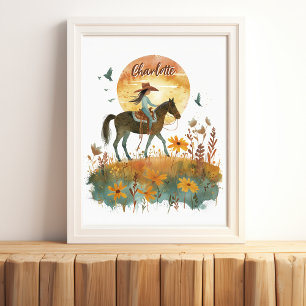 Mädchen auf Pferd Sonnenuntergang Personalisierter Poster