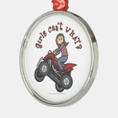 Mädchen auf Red Four Wheeler Silbernes Ornament (Links)