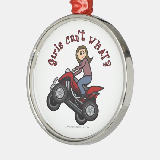 Mädchen auf Red Four Wheeler Silbernes Ornament (Links)