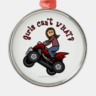 Mädchen auf Red Four Wheeler Silbernes Ornament
