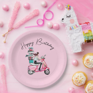 Mädchen auf Roller Alles Gute zum Geburtstag Pappteller