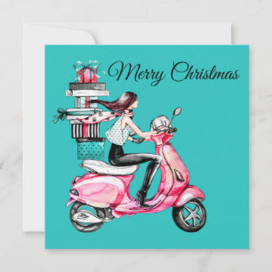 Mädchen auf Roller mit Geschenken Karte