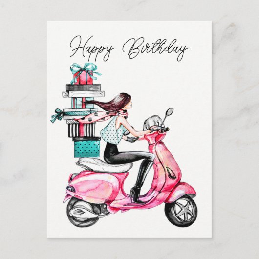 Mädchen auf Roller Postkarte (Vorderseite)