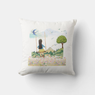 Mädchen auf Schaukel Whimsical Art Wurf Kissen L