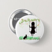 Mädchen auf Schwingen mit Katze Button (Vorne & Hinten)