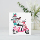 Mädchen auf Scooter, die Präsentationen tragen Karte (Stehend Vorderseite)