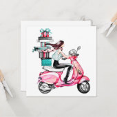 Mädchen auf Scooter, die Präsentationen tragen Karte (Vorderseite/Rückseite Beispiel)