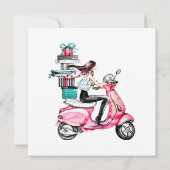 Mädchen auf Scooter, die Präsentationen tragen Karte (Rückseite)