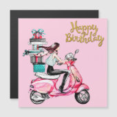 Mädchen auf Scooter, die Präsentationen tragen Magnetkarte (Vorne/Hinten)