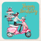 Mädchen auf Scooter, die Präsentationen tragen Rechteckiger Pappuntersetzer (Vorderseite)