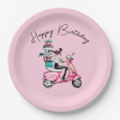 Mädchen auf Scooter Happy Geburtstag Pappteller (Vorderseite)