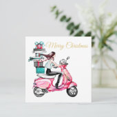 Mädchen auf Scooter mit Vorweihnachtsgeschenk Karte (Stehend Vorderseite)