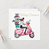 Mädchen auf Scooter mit Vorweihnachtsgeschenk Karte (Vorderseite/Rückseite Beispiel)