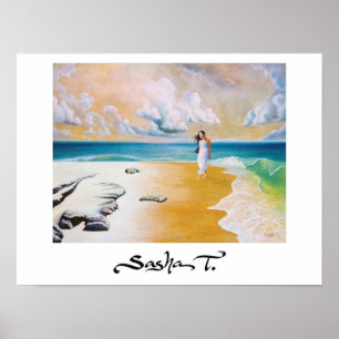 Mädchen auf Strandkunstdruck Poster