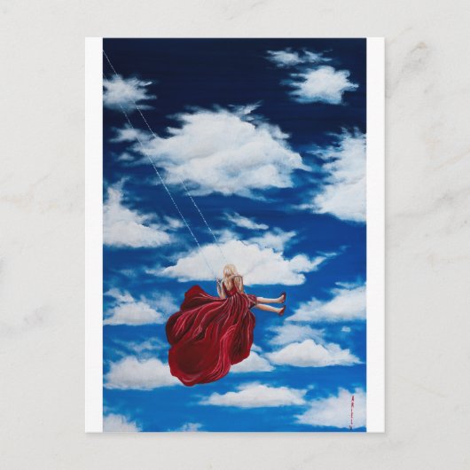 Mädchen auf Wolkenschwung Postkarte (Vorderseite)