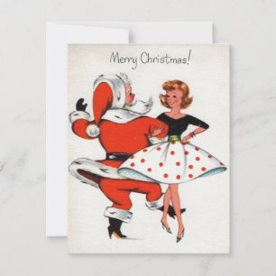 Mädchen aus den 1950er Jahren tanzt mit Weihnachts Feiertagskarte