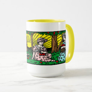 Mädchen aus der viktorianischen Ära sammeln Äpfel Tasse