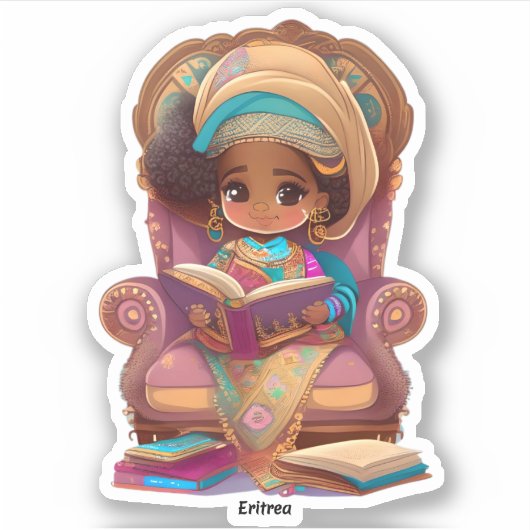Mädchen aus der Welt Lesen - Eritrea Aufkleber (Vorderseite)