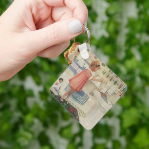 Mädchen aus früherer Zeit, Kind beim Wäscheaufhäng Schlüsselanhänger