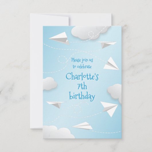 Mädchen aus gefalteten Papierflugzeugen Geburtstag Ankündigung (Vorderseite)