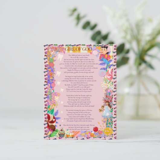 Mädchen aus Goo Candy Vermisst Zähne Postkarte (Stehend Vorderseite)