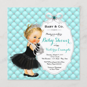 Mädchen Baby & Co Schwarz Türkis Blau Baby-Party Einladung