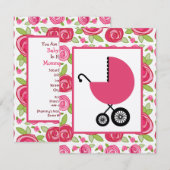Mädchen-Baby-Dusche - Rosen u. rosa Wagen Einladung (Vorne/Hinten)