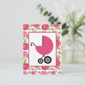 Mädchen-Baby-Dusche - Rosen u. rosa Wagen Einladung (Stehend Vorderseite)