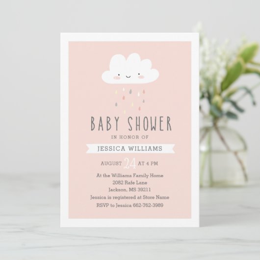 Mädchen-Baby-Duschen-Einladung - niedliche Wolke Einladung (Stehend Vorderseite)