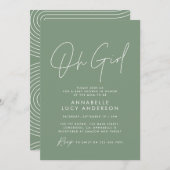 Mädchen Baby Duschskript moderne Weise grün elegan Einladung (Vorne/Hinten)