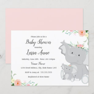 Mädchen Baby Elefant Baby Shower Einladung