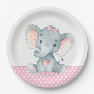 Mädchen Baby Elefant Baby Shower Papier Teller