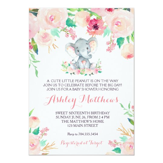Madchen Baby Elefant Babyparty Einladungen Einladung Zazzle De
