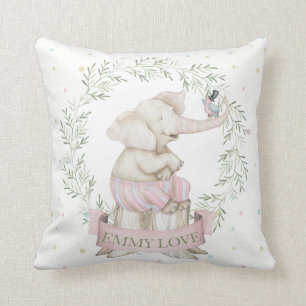 Mädchen Baby Elefant Pink Grün Beige Kissen