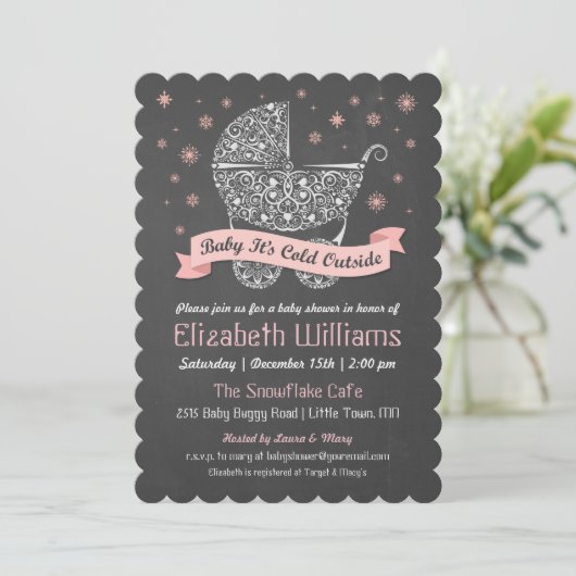 Mädchen - Baby Es ist kalt draußen Dusche Einladun Einladung (Stehend Vorderseite)
