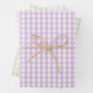Mädchen-Baby-Party - Lila Grün Rosa Gingham Karo Geschenkpapier Set