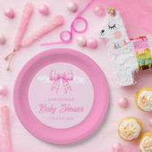Mädchen-Baby-Party mit rosa Gingham-Schleife Pappteller (Party)