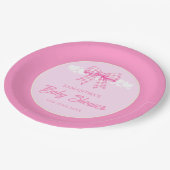 Mädchen-Baby-Party mit rosa Gingham-Schleife Pappteller (Schrägansicht)